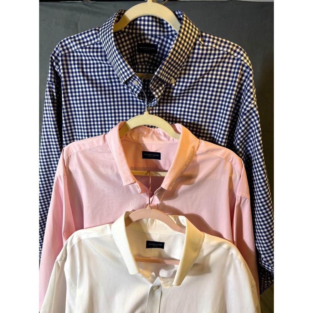 Lot of 3 PROPER CLOTH Mens Button Down Dress Shirts Blue Pink White sz 19.5  MTM